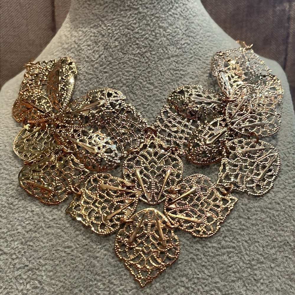 Kim Rogers Filigree Leaf Statement Necklace 18-20”
